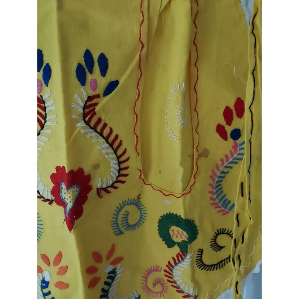 Vintage Half Apron Yellow Portugal‎ Embroidered Floral Traditional Pocket